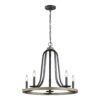 Rustic 5 Light Dimmable Farm Home Circle Metal Chandelier Oak Finish