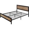 Full Industrial Metal Wood Rivet Platform Bed Frame w/ Headboard and Footboard