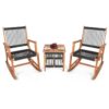 3 Piece Outdoor Wood Patio Furniture Rocking Chair Table Bistro Set