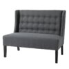 Scandinavian 2 Seater Button Tufted Loveseat Wooden Legs Gray Linen