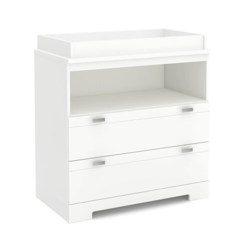 Modern Nursery 2 Drawer Storage Baby Changing Table in White