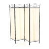 Black Metal 4-Panel Room Divider with Off-White Fabric Screen