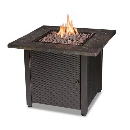 30-inch Outdoor Bronze LP Propane Gas Fire Pit with Lava Rocks and Cover