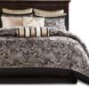 King 12 Piece Cotton Polyester Comforter Set Black Gold Paisley