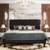 Queen Black Faux Leather Upholstered Platform Bed with Button-Tufted Headboard