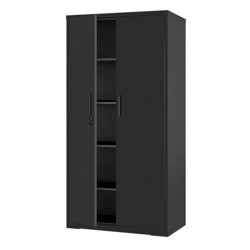 Black Steel Lockable Storage Cabinet Shelving Unit with 4 Adjustable Shelves