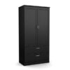 Modern Two Door Wardrobe Armoire with Two Drawers and Hanging Rod Storage, Black