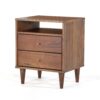 Farmhouse Rustic Walnut Mid Century 2 Drawer Nightstand