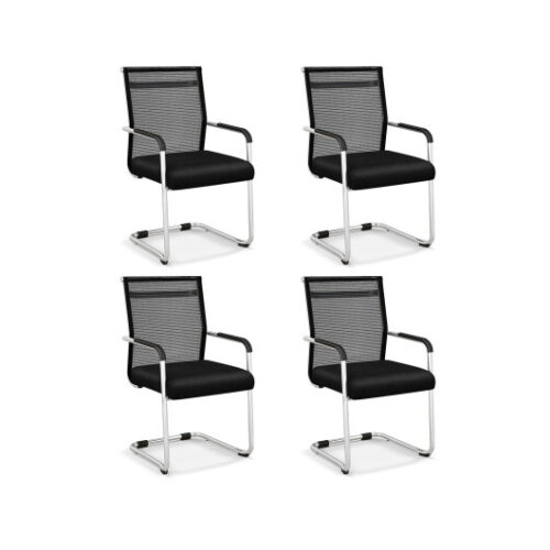 Office Guest Chairs Set of 4 with Metal Sled Base and Armrests-Black