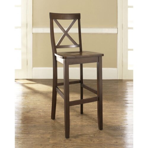 Set of 2 – X-Back 30-inch Solid Wood Barstool in Mahogany Finish