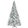 8 Feet Snow Flocked Hinged Christmas Tree with Berries and Poinsettia Flowers