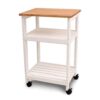 White Kitchen Microwave Cart with Butcher Block Top & Locking Casters