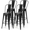 Set of 4 Black 30″ Height High Back Metal Industrial Bar Stools