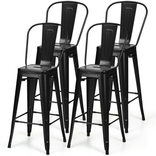 Set of 4 Black 30″ Height High Back Metal Industrial Bar Stools