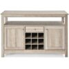 Gray Oak Buffet Server 9 Bottle Wine Cabinet Console