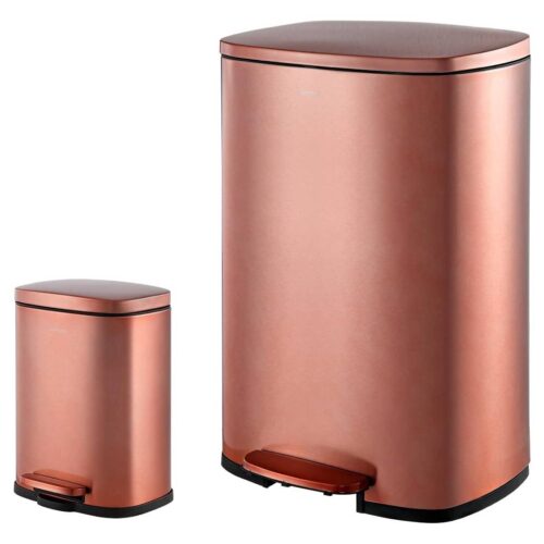 Set of 2 – Copper Gold Step-on Trash Can – 13-Gallon and 1.3-Gallon