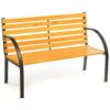 Outdoor Black Metal Frame Garden Bench with Wood Slats and Curved Armrests