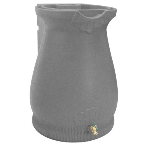 Grey Granite 65 Gallon Plastic Urn Rain Barrel with Planter Top