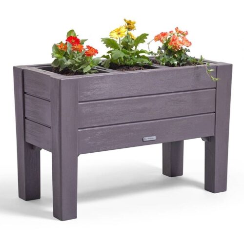 Rectangular Plastic Raised Garden Bed Planter Box – Dark Grey Cedar Wood Finish