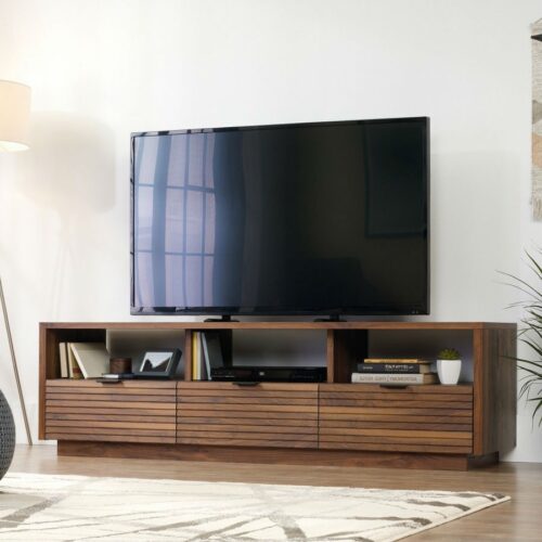 Modern Walnut Finish TV Stand Entertainment Center – Fits up to 70-inch TV