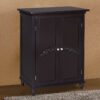 Dark Brown Espresso Wood Bathroom Floor Cabinet with Traditional Engraved Doors