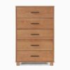 Modern Farmhouse Solid Wood 5 Drawer Bedroom Chest in Light Brown Finish