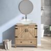 Modern Farmhouse Bathroom Vanity with Wooden Sliding Door and Frosted Glass Sink