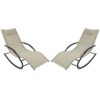 Set of 2 Beige Rocking Chaise Lounger Patio Lounge Chair with Pillow