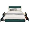 Full Size Green/Gold Linen Headboard 4 Drawer Storage Platform Bed