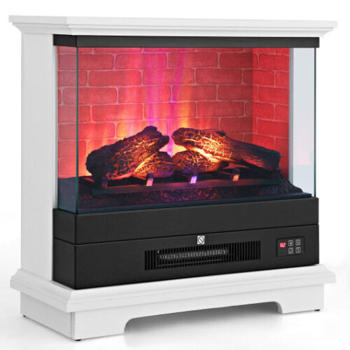 27 Inch Freestanding Electric Fireplace with 3-Level Vivid Flame Thermostat-Natural