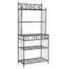 Kitchen Bakers Rack in Black Metal with Marble Finish Top