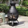 45-inch Black Cast Iron and Steel Outdoor Fire Pit Chimenea