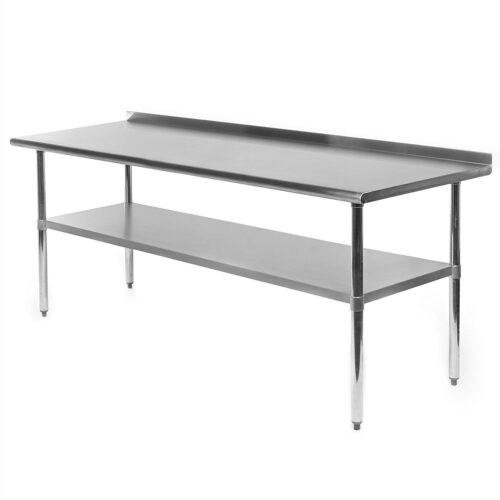 Stainless Steel 72 x 24 inch Kitchen Prep Work Table with Backsplash