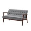 Mid-Century Modern 2-Seat Loveseat Sofa Couch Wood Frame Grey Button Tufted