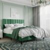 Queen size Modern Green Velvet Upholstered Platform Bed with Headboard