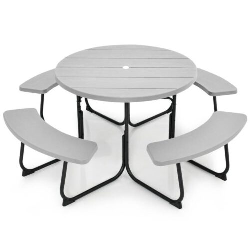 Grey All Weather 8 Seater Picnic Table with Umbrella Hole