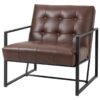 Retro Tufted Faux Leather Metal Frame Accent Chair – Brown