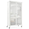 Rolling Storage Armoire Closet with Hanging Rod and Adjustable Shelf-White