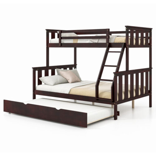 3-in-1 Twin Over Full Bunk Bed with Trundle and Ladder-White