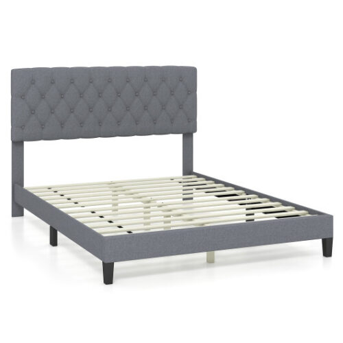 Queen Size Upholstered Platform Bed with Button Tufted Headboard-Queen