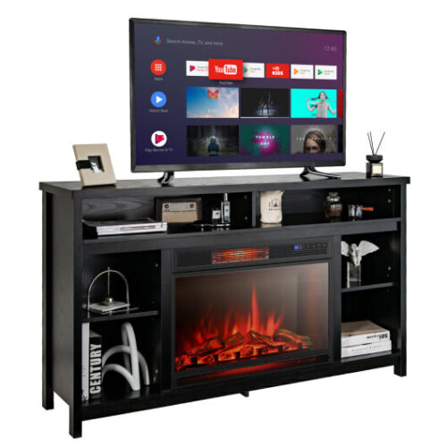 58 Inch TV Stand Entertainment Console Center with Adjustable Open Shelves-Black