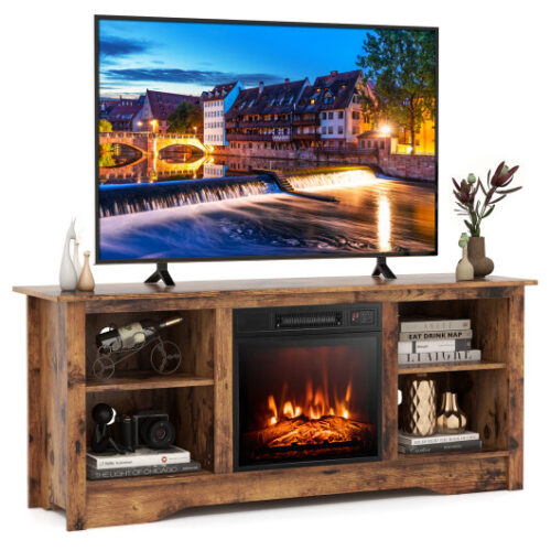 58 Inches TV Stand  for Flat Screen TVs Up to 65 Inches with 18 Inches Electric Fireplace Heater