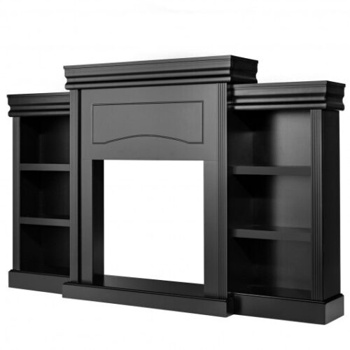 70 Inch Modern Fireplace Media Entertainment Center with Bookcase-Black