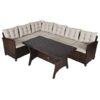 3 Pieces Hand-Woven Rattan Outdoor Sofa Set with Dining Table