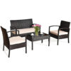 4 Pieces Patio Rattan Conversation Set with Loveseat Sofas and Coffee Table