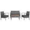 4 Pieces Rattan Patio Conversation Furniture Set with Acacia Wood Tabletop