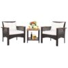 3 Pieces Patio Rattan Furniture Set with Acacia Wood Tabletop