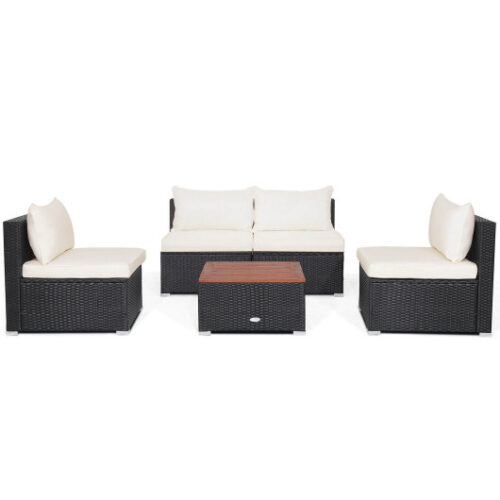 5 Piece Outdoor Furniture Set with Solid Tabletop and Soft Cushions