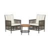 3 Pieces Patio Rattan Furniture Set with Cushioned Sofas and Wood Table Top-White