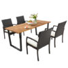 5 Pieces Patio Rattan Dining Set with Umbrella Hole and Seat Cushions